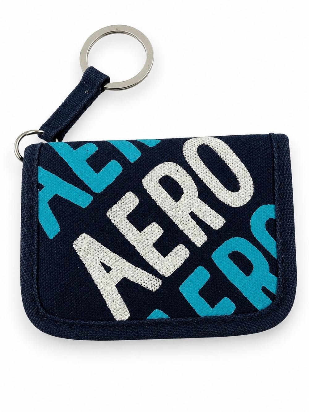 Aeropostale AERO Canvas Keychain Wallet ID Card Holder Navy Blue